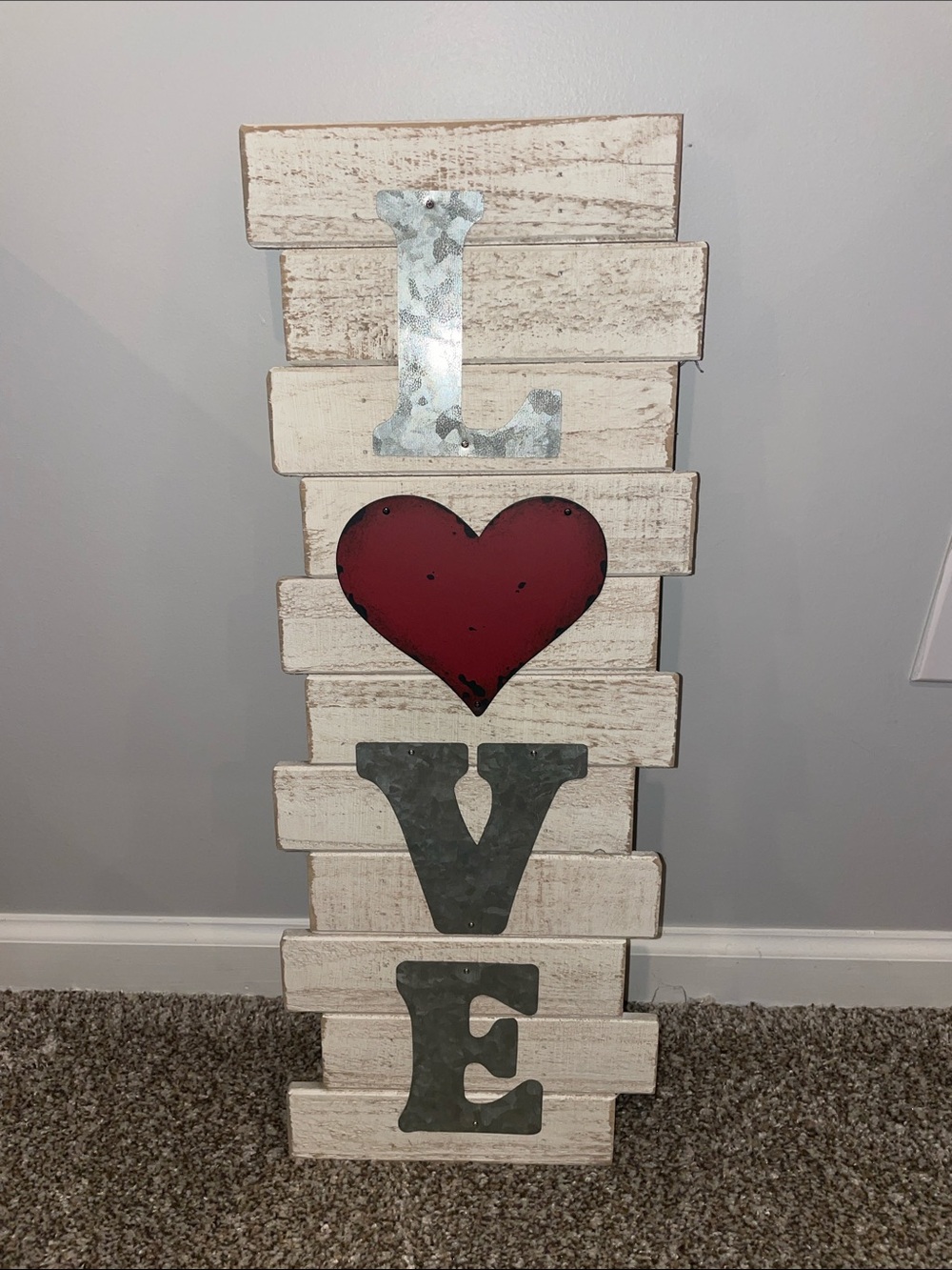 Pier 1 Rustic White "LOVE" Wall Decor with Red Heart